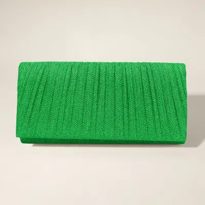 Fashnzfab Pleated Shimmery Evening Clutch / Crossbody Bag In Green