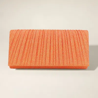 Fashnzfab Pleated Shimmery Evening Clutch / Crossbody Bag In Orange