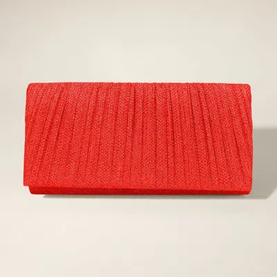 Fashnzfab Pleated Shimmery Evening Clutch / Crossbody Bag In Red