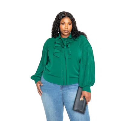 Fashnzfab Pleated Sleeve Blouse With Waterfall Frill And Bow In Multi