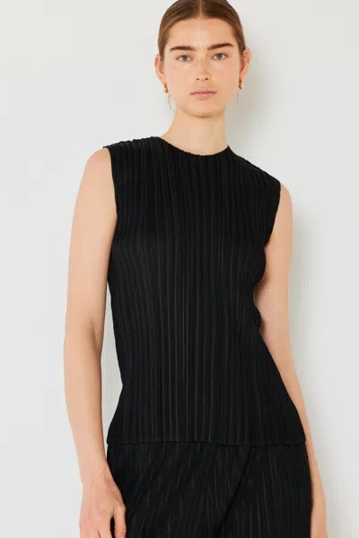 Fashnzfab Pleated Sleeveless Crewneck Tank In Black