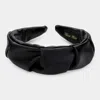 Fashnzfab Pleated Solid Faux Leather Headband In Black