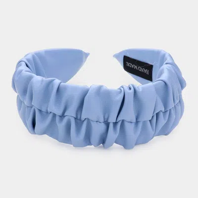 Fashnzfab Pleated Solid Faux Leather Headband In Blue