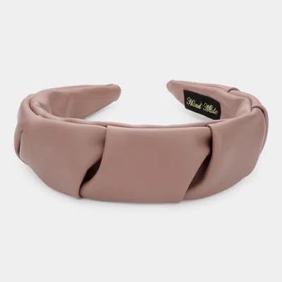 Fashnzfab Pleated Solid Faux Leather Headband In Brown