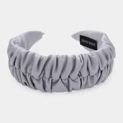 Fashnzfab Pleated Solid Faux Leather Headband In Gray