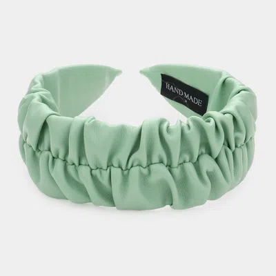 Fashnzfab Pleated Solid Faux Leather Headband In Green