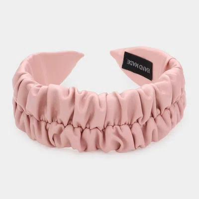 Fashnzfab Pleated Solid Faux Leather Headband In Pink