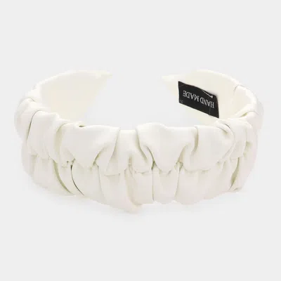 Fashnzfab Pleated Solid Faux Leather Headband In White