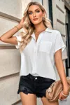 Fashnzfab Pleated Solid Short Sleeve Button Down Shirt