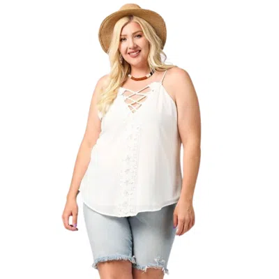 Fashnzfab Plunging V-neckline Lattice Top With Scalloped Lace In White