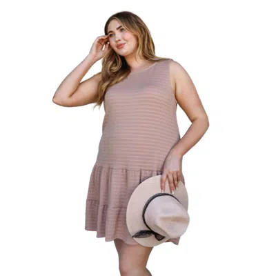 Fashnzfab Plus Apricot Textured Ruffle Hem Open Back With Self-tie Detail Mini Dress In Beige