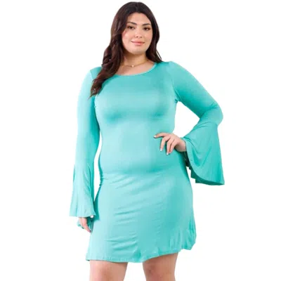 Fashnzfab Plus Bell Long Sleeve Mini Dress In Green