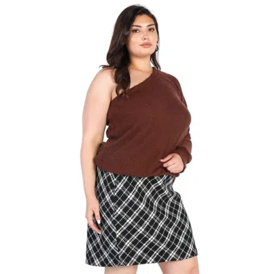 Fashnzfab Plus Brown Ribbed Textured One Shoulder Top