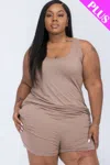 Fashnzfab Plus Comfy Tank Top & Shorts Set In Beige