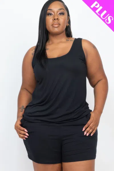 Fashnzfab Plus Comfy Tank Top & Shorts Set In Black