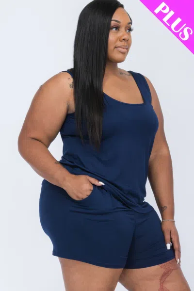 Fashnzfab Plus Comfy Tank Top & Shorts Set In Blue