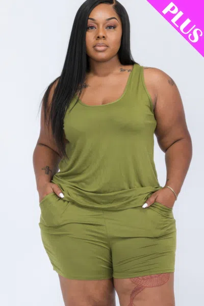 Fashnzfab Plus Comfy Tank Top & Shorts Set In Green