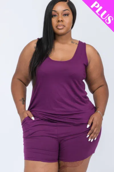 Fashnzfab Plus Comfy Tank Top & Shorts Set In Purple