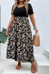 Fashnzfab Plus Floral Print Elastic Fit High Waist Dress