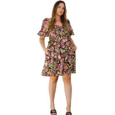 Fashnzfab Plus Floral Printed Center Tie-back Mini Dress In Multi