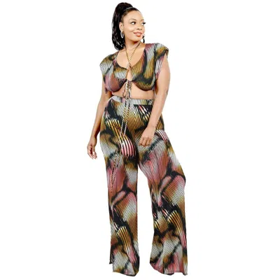 Fashnzfab Plus Knitted Color Painting 2 Piece Pants Set In Multi