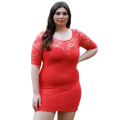 Fashnzfab Plus Lace Mini Dress In Red