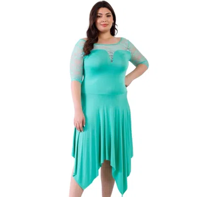 Fashnzfab Plus Mint Lace Details Handkerchief Hem Midi Dress In Green