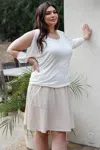 Fashnzfab Plus Off-white Cold Shoulder Midi Sleeve Top In White