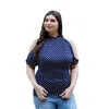Fashnzfab Plus Polka Dot Cold Shoulder Short Sleeve Back Self-tie Top In Blue