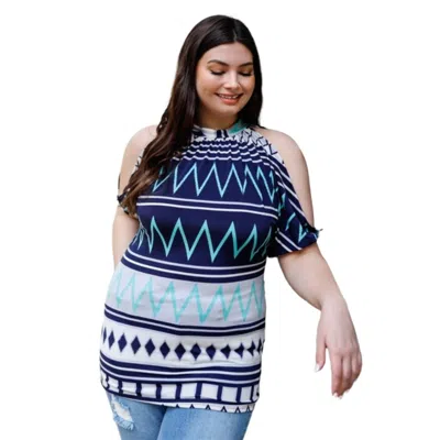 Fashnzfab Plus Polka Dot Cold Shoulder Short Sleeve Back Self-tie Top In Multi