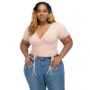 Fashnzfab Plus Ribbed Ruched Drawstring Surplice Top In Gold