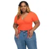 Fashnzfab Plus Ribbed Ruched Drawstring Surplice Top In Multi