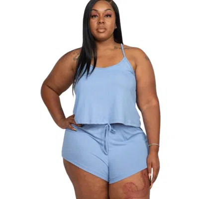 Fashnzfab Plus Ribbed Strappy Top And Shorts Set In Grey