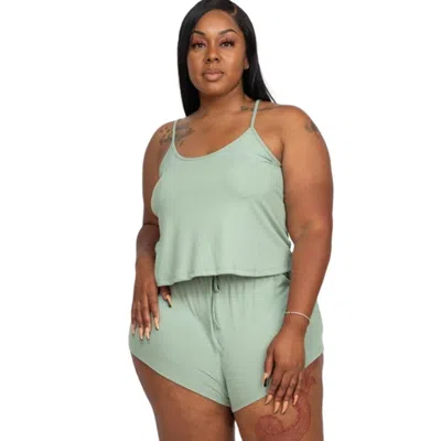 Fashnzfab Plus Ribbed Strappy Top And Shorts Set In Multi