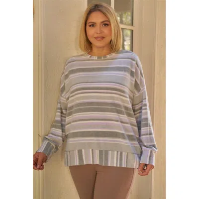 Fashnzfab Plus Sage & Lavender Stripped Super Soft Sweatshirt In Multi