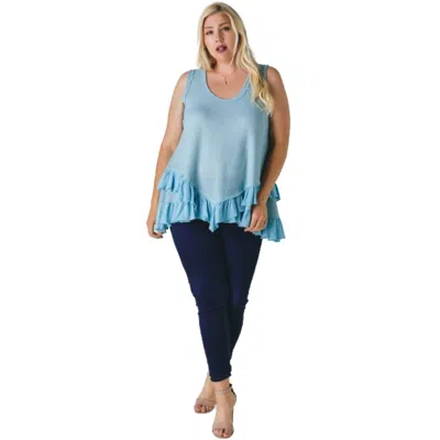 Fashnzfab Plus Scoope Neck Sleeveless Ruffle Tunic In Blue