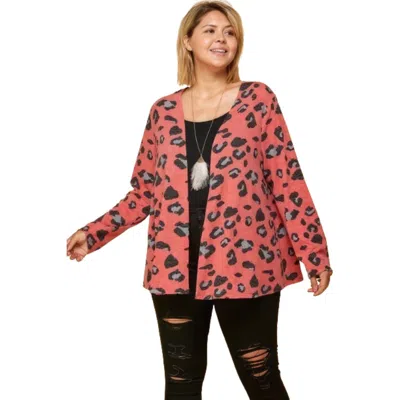 Fashnzfab Plus Size Animal Printed Open Front Cropped Cardigan In Red