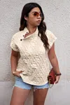 Fashnzfab Plus Size Button Loose Jacquard Stand Collar Top