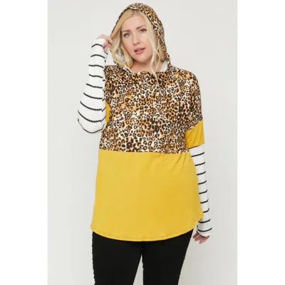 Fashnzfab Plus Size Color Block Hoodie Featuring A Cheetah Print In Multi