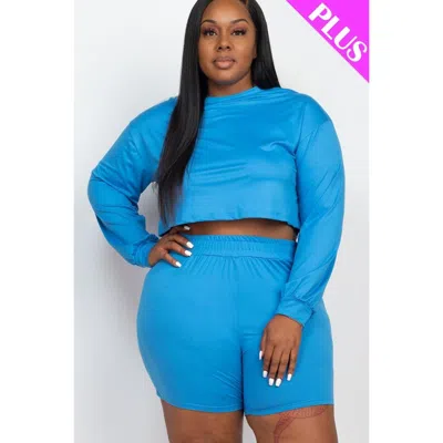 Fashnzfab Plus Size Cozy Crop Top And Shorts Set In Multi