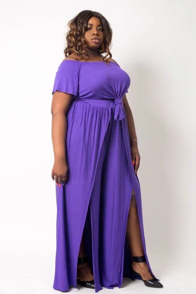 Fashnzfab Plus Size Crop Top Pant Set In Purple