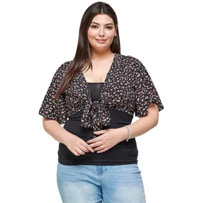Fashnzfab Plus Size Ditsy Floral Print Cropped Bolero Cardigan In Black