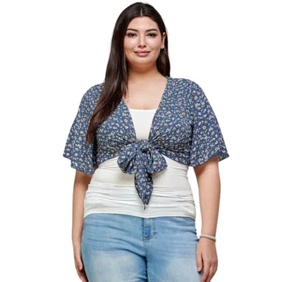 Fashnzfab Plus Size Ditsy Floral Print Cropped Bolero Cardigan In Multi