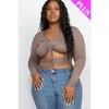 Fashnzfab Plus Size Drawstring Ruched Cutout Crop Top In Grey