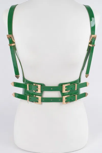 Fashnzfab Plus Size Faux Leather Harness In Green