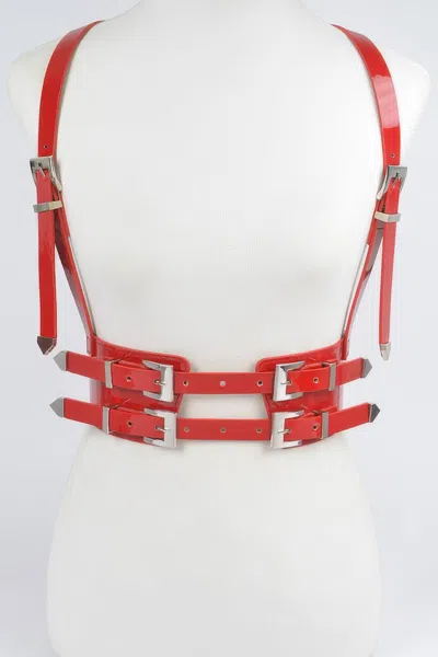 Fashnzfab Plus Size Faux Leather Harness In Red
