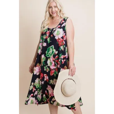 Fashnzfab Plus Size Floral Bulgari Printed Tank Midi Dress With Asymmetrical Hem In Multi