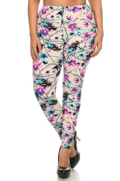 Fashnzfab Plus Size Floral Print, Full Length Leggings In A Slim Fitting Style With A Banded High Waist In Multi