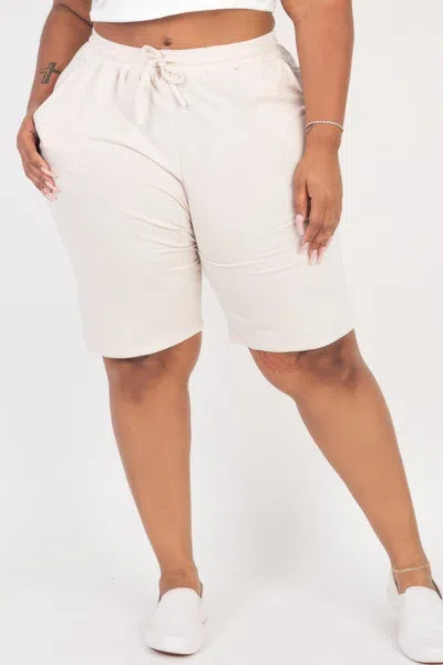 Fashnzfab Plus Size French Terry Bermuda Shorts In Beige