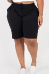 Fashnzfab Plus Size French Terry Bermuda Shorts In Black